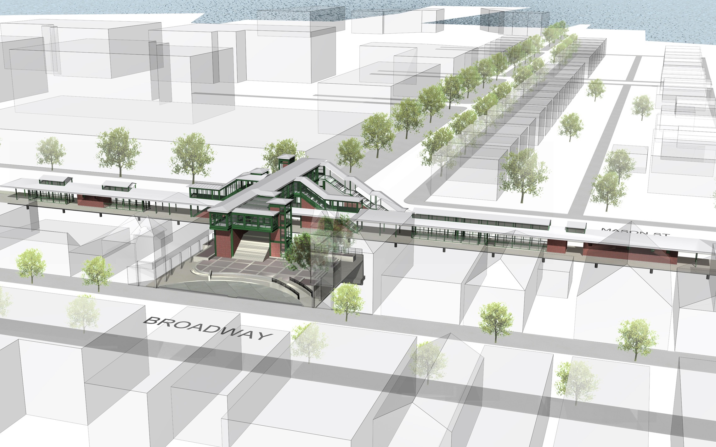 South Amboy 16 South Amboy Station rendering o new urban plaza, elevators, and overpass