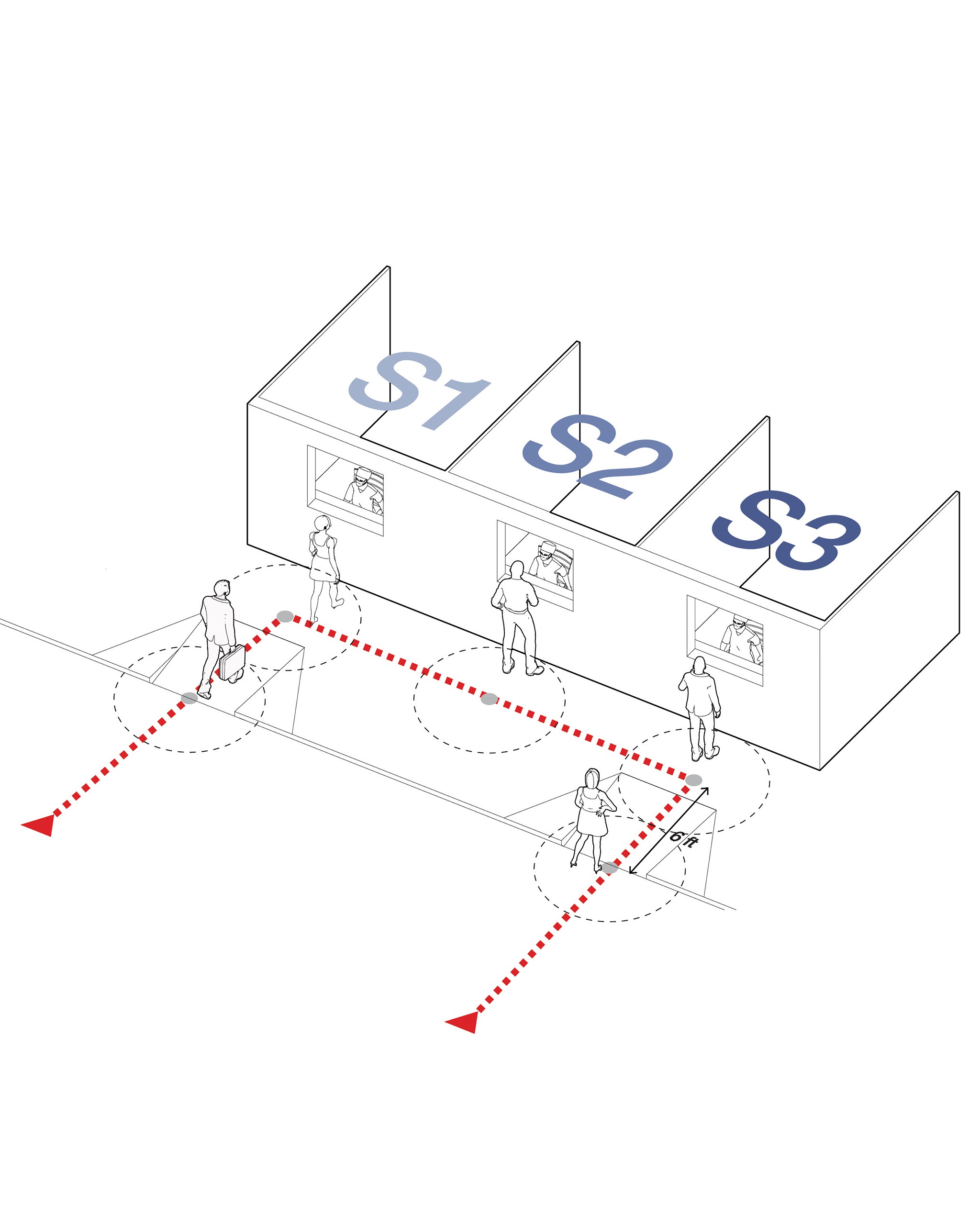 axonometric diagram of covid-19 testing site