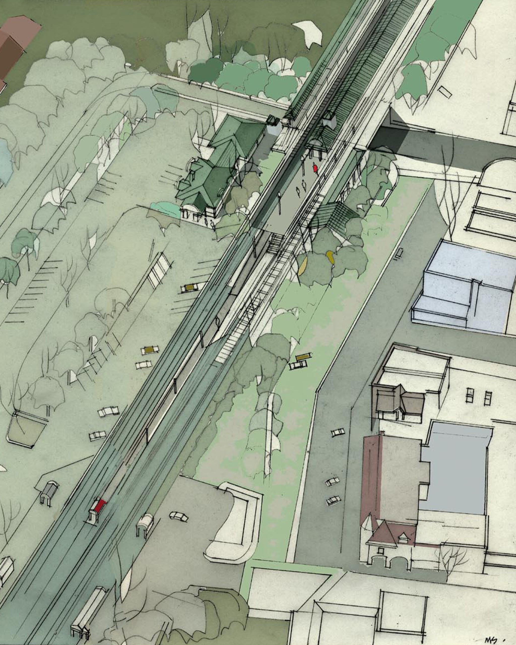 Aerial View of RIDGEWOOD STATION REV Ridgewood Station aerial drawing