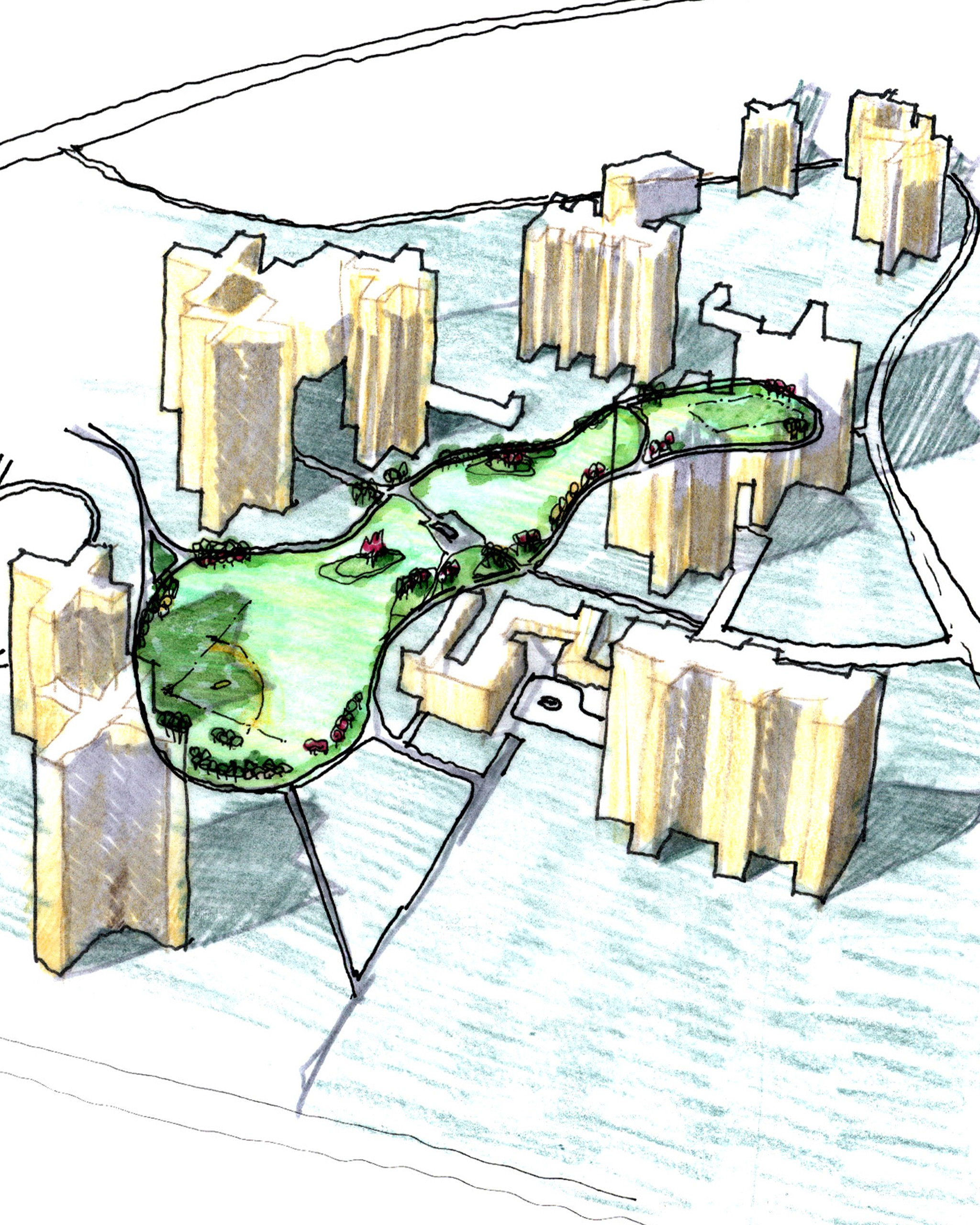 aerial Final sketch of Co-op City Greenway