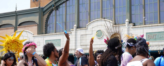 41st Annual Mermaid Parade procession in front of Stillwell Avenue Station