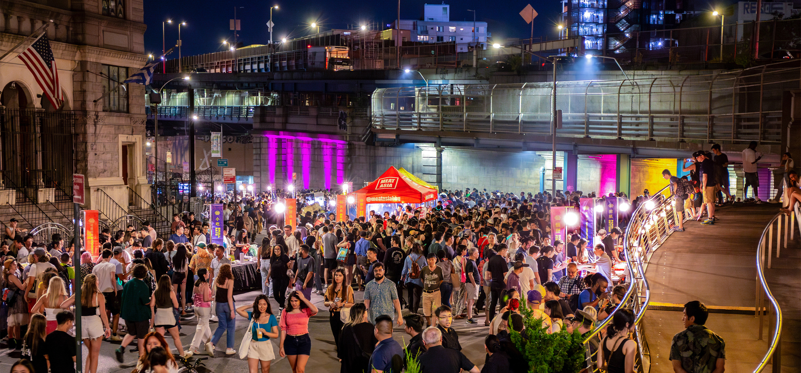 overview of street signage at the Chinatown Night Market