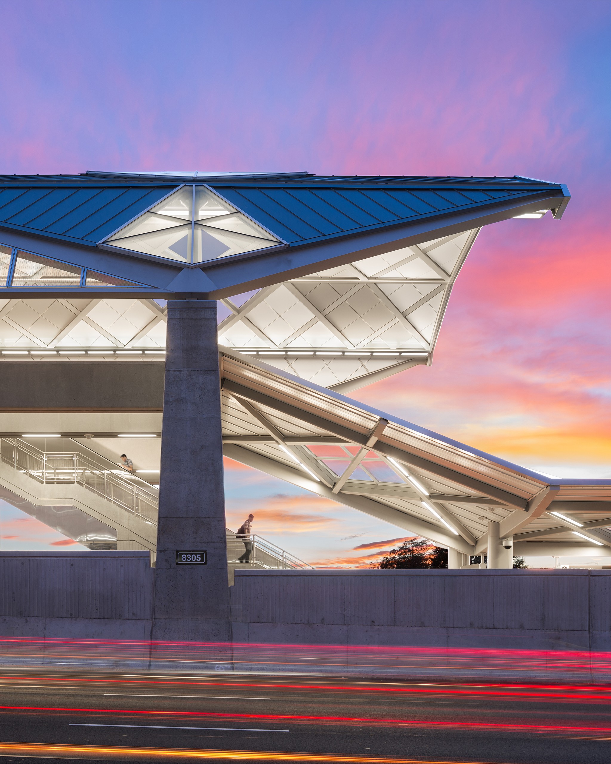 Dulles Corridor Metrorail profile view at dusk