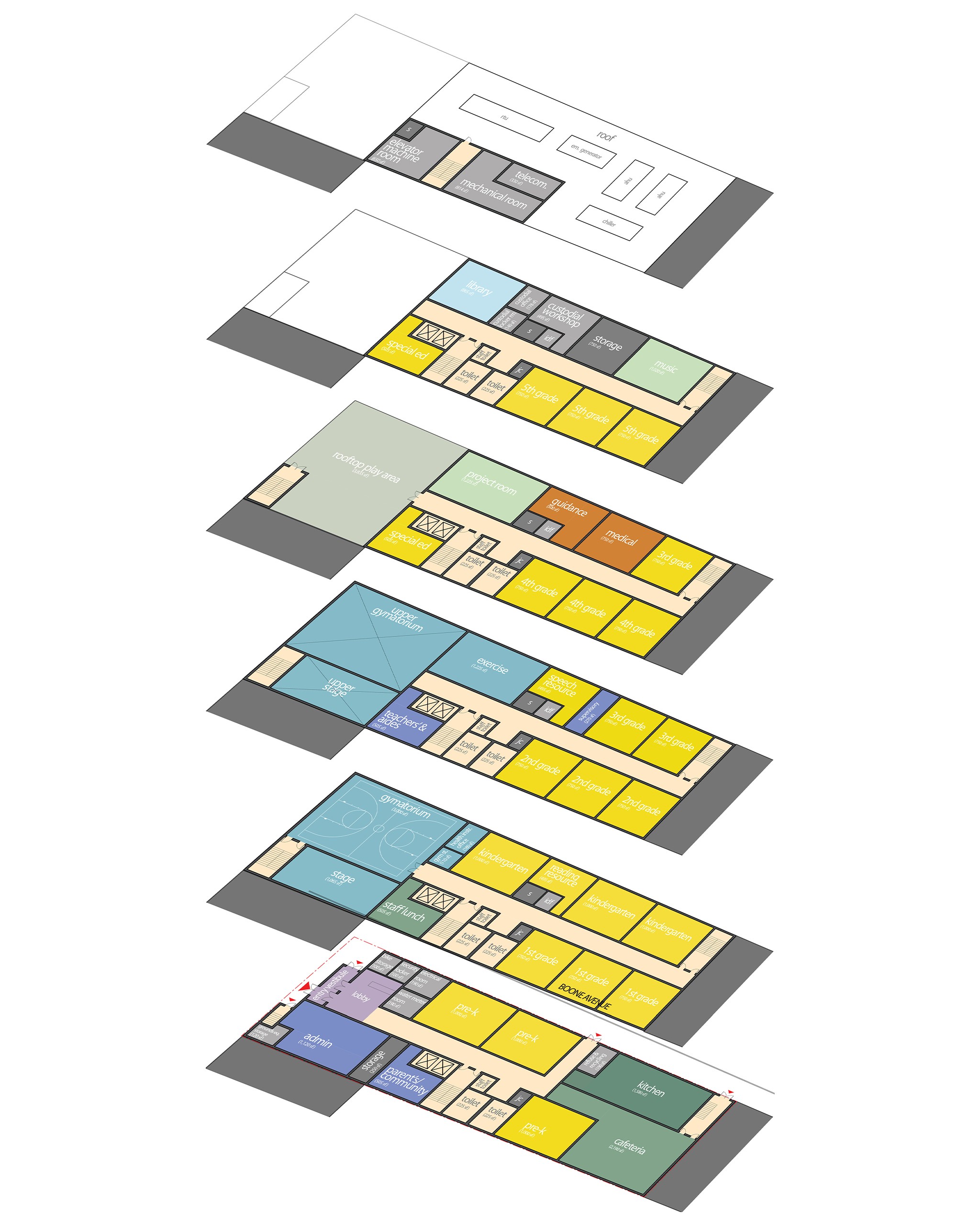 Samara Community School axonometric floor plan